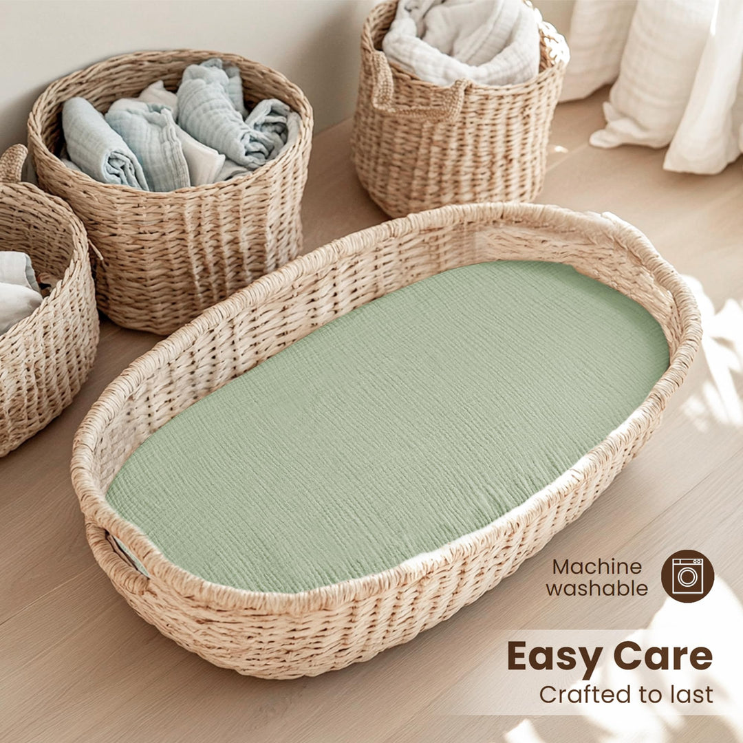 Konssy Muslin Bassinet Sheets for Baby Boys and Girls, 2 Pack, 33"x21" 100% Cotton, Bassinet Mattress Sheets, for Baby Delight, Dream on Me, Other Rectangle Bedside Mattresses