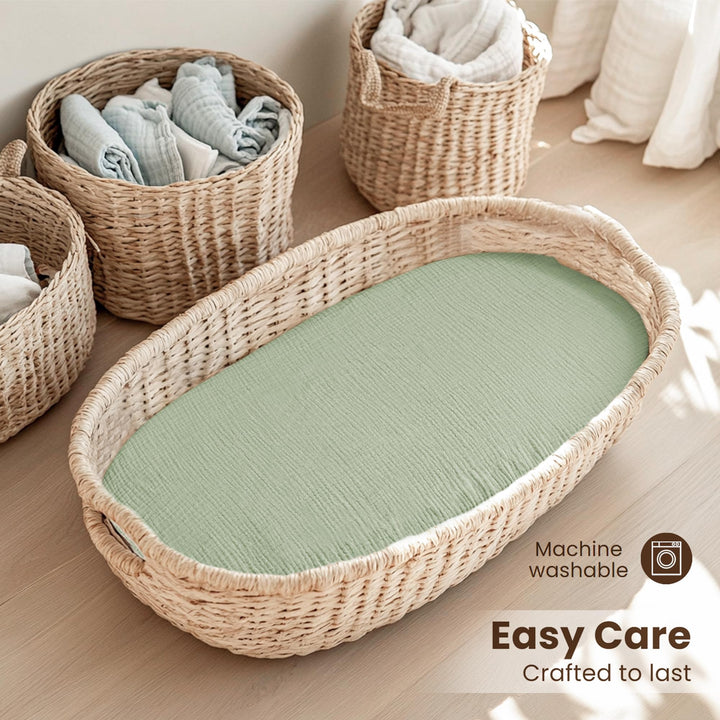 Konssy Muslin Bassinet Sheets for Baby Boys and Girls, 2 Pack, 33"x21" 100% Cotton, Bassinet Mattress Sheets, for Baby Delight, Dream on Me, Other Rectangle Bedside Mattresses