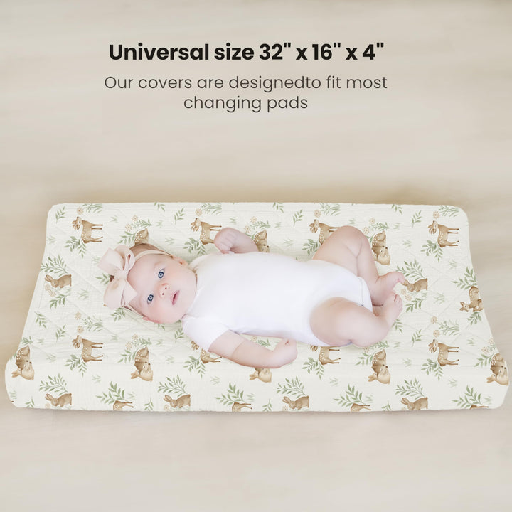 Konssy 2 Pack Quilted Muslin Changing Pad Cover, Waterproof Layer, 32"x16" 100% Cotton Surface, Absorbent & Soft, Fitted Changing Table Sheets, Full Elastic Fit, for Baby Girls & Boys