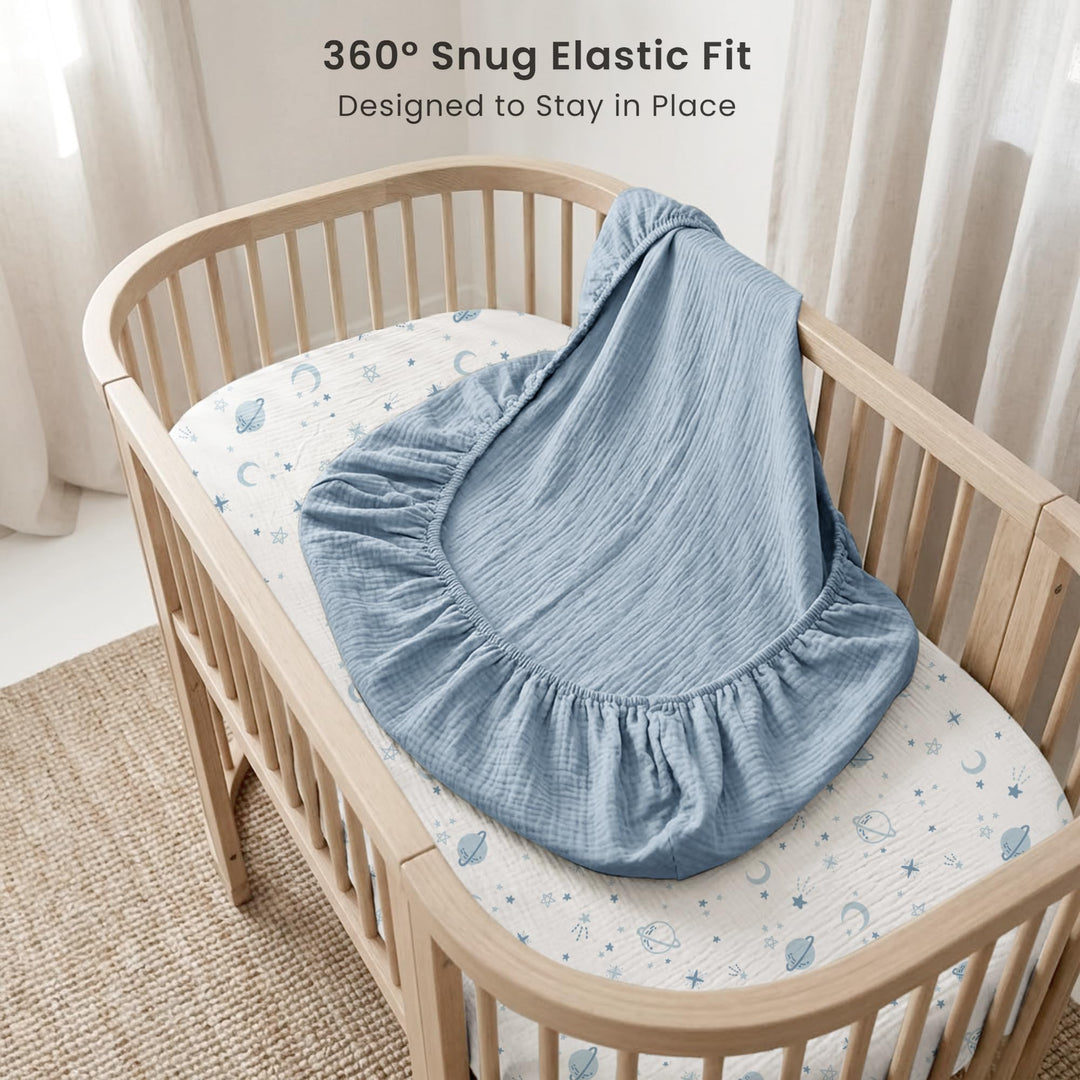 Konssy Muslin Bassinet Sheets for Baby Boys and Girls, 2 Pack, 33"x21" 100% Cotton, Bassinet Mattress Sheets, for Baby Delight, Dream on Me, Other Rectangle Bedside Mattresses