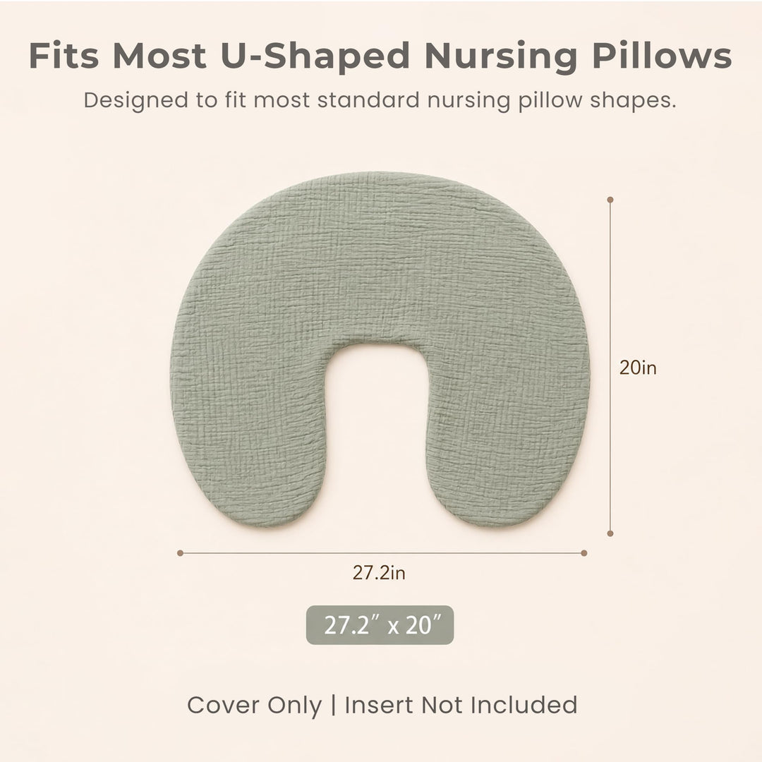 Konssy 2-Pack 100% Cotton Muslin Nursing Pillow Covers, Soft Cover for Baby Covers Only, Breastfeeding Pillows Slipcovers for Baby Boys & Girls, Hidden Zipper, Machine Washable,
