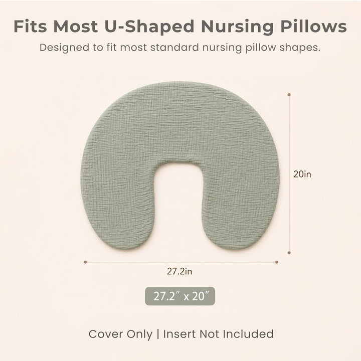 Konssy 2-Pack 100% Cotton Muslin Nursing Pillow Covers, Soft Cover for Baby Covers Only, Breastfeeding Pillows Slipcovers for Baby Boys & Girls, Hidden Zipper, Machine Washable,
