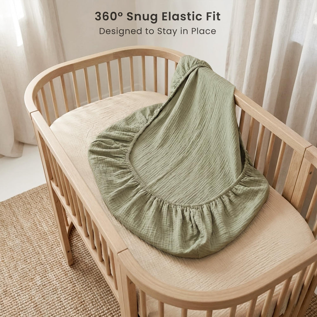 Konssy Muslin Bassinet Sheets for Baby Boys and Girls, 2 Pack, 33"x21" 100% Cotton, Bassinet Mattress Sheets, for Baby Delight, Dream on Me, Other Rectangle Bedside Mattresses