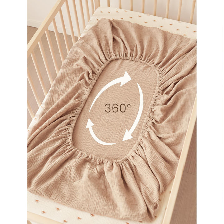 Konssy 2 Pack Muslin Crib Sheets for Baby Boys & Girls, 52" x 28" Fits Standard Crib Mattress, Premium 100% Cotton, Soft & Breathable, Neutral Design, 360° Full Elastic Fit