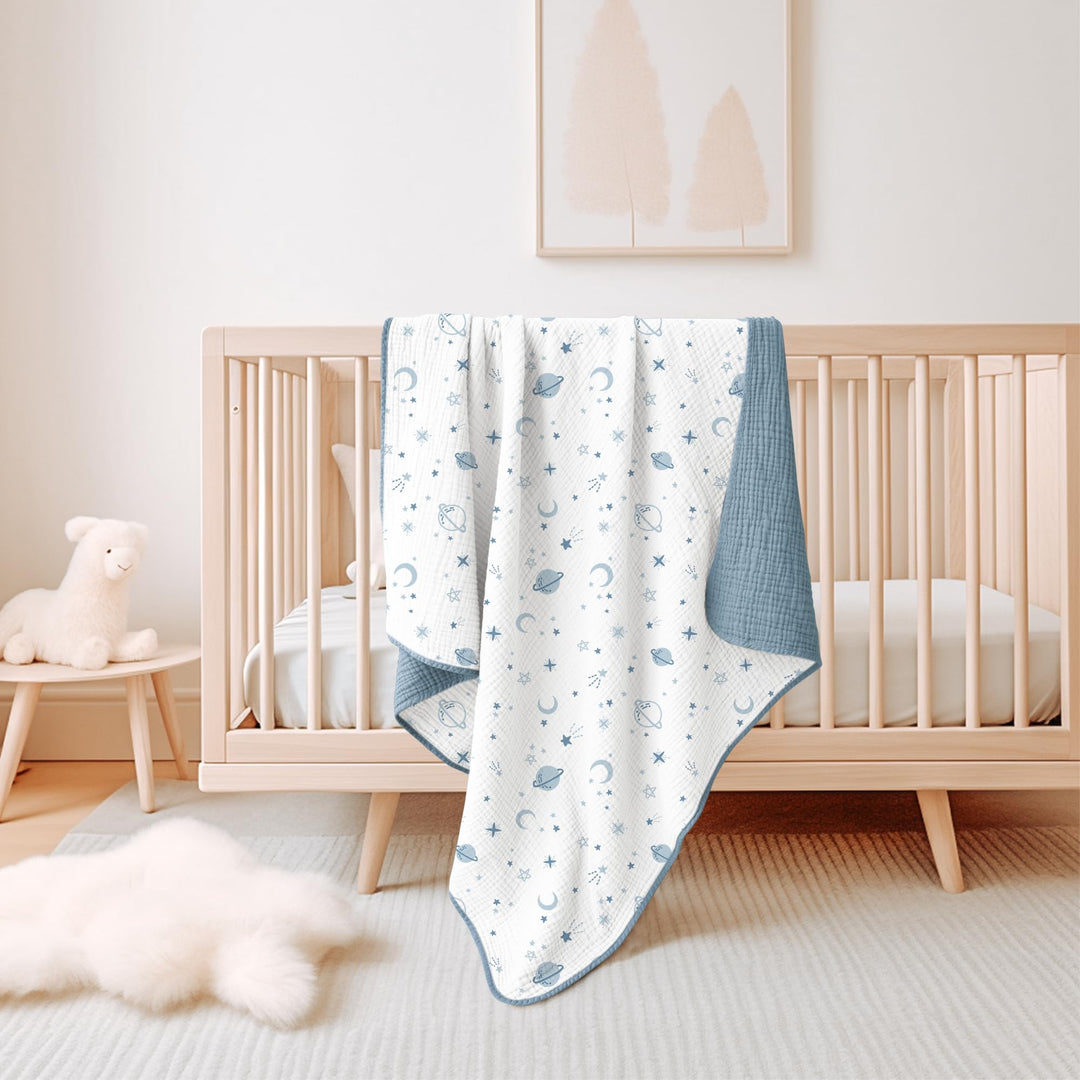 Konssy 100% Cotton Muslin Baby Blanket for Girls Boys, 40"x36" Soft & Lightweight, 4-Layer Muslin, for Receiving, Swaddling, Crib, Stroller & Nursery, Newborn to Toddler