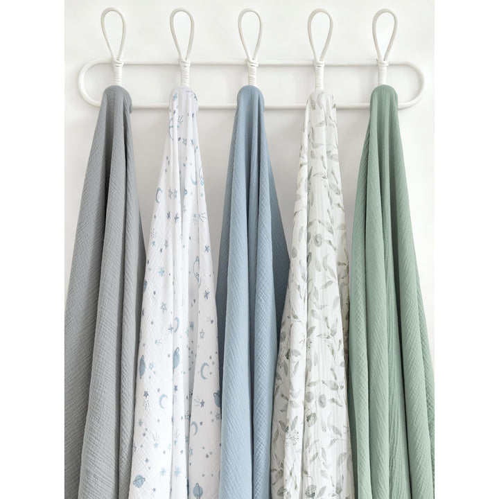 Konssy 3-Pack Muslin Baby Swaddle Blankets, 47 x 47 in Receiving Blankets Large Size, 100% Cotton, Ultra Soft & Breathable, Multi-Use Swaddles for Boys & Girls, from Newborn to Toddler