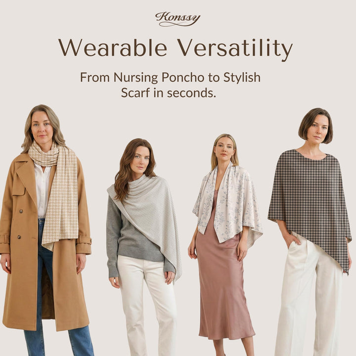 Konssy Rayon Made from Bamboo Nursing Cover for Breastfeeding Buttery Soft, Breathable & Stretchy, Wearable Nursing Poncho, Multi-Use Car Seat Canopy, 360° Full Privacy