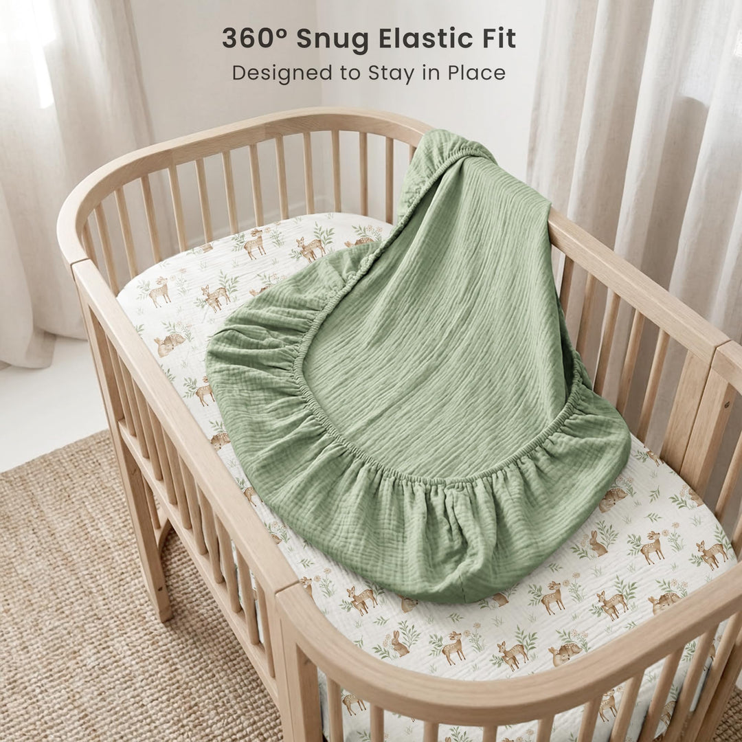Konssy Muslin Bassinet Sheets for Baby Boys and Girls, 2 Pack, 33"x21" 100% Cotton, Bassinet Mattress Sheets, for Baby Delight, Dream on Me, Other Rectangle Bedside Mattresses