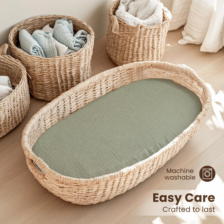 Konssy Muslin Bassinet Sheets for Baby Boys and Girls, 2 Pack, 33"x21" 100% Cotton, Bassinet Mattress Sheets, for Baby Delight, Dream on Me, Other Rectangle Bedside Mattresses
