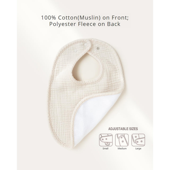 Konssy 6-Pack Muslin Cotton Baby Bibs for Drooling and Teething Soft Absorbent Front, Fleece Back Keeps Clothes Dry, Easy to Clean, Adjustable Fit for Boys & Girls Ages 0-36 Months