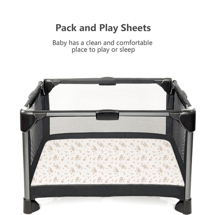 Konssy 2 Pack Muslin Mini Crib Sheets, Fits Pack and Play, 38"x24" 100% Cotton, Soft & Breathable, for Naps & Playtime, Floral & Solid Designs, Machine Washable