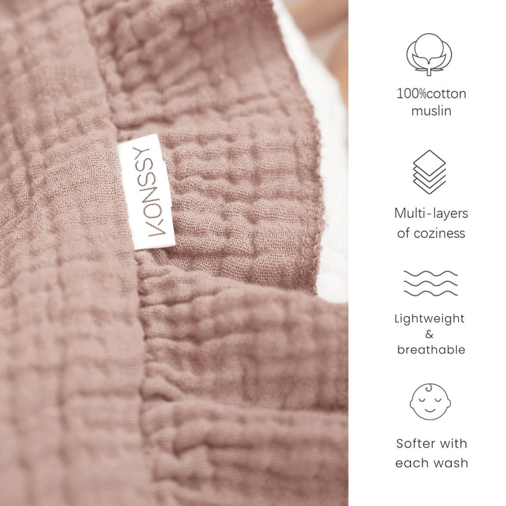 Konssy 100% Cotton Muslin Baby Blanket with Ruffle Trim for Girls, 43"x39" Reversible Design, Ultra Soft & Lightweight, for Swaddling, Crib, Stroller & Nursery Use, from Newborn to Toddler
