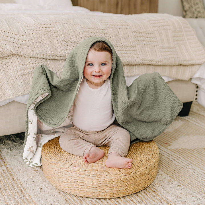 Konssy 100% Cotton Muslin Baby Blanket for Girls Boys, 40"x36" Soft & Lightweight, 4-Layer Muslin, for Receiving, Swaddling, Crib, Stroller & Nursery, Newborn to Toddler