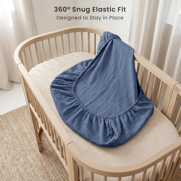 Konssy Muslin Bassinet Sheets for Baby Boys and Girls, 2 Pack, 33"x21" 100% Cotton, Bassinet Mattress Sheets, for Baby Delight, Dream on Me, Other Rectangle Bedside Mattresses