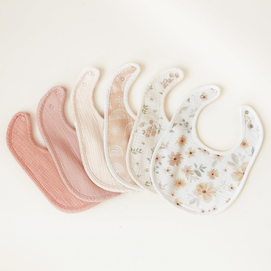 Konssy 6-Pack Muslin Cotton Baby Bibs for Drooling and Teething Soft Absorbent Front, Fleece Back Keeps Clothes Dry, Easy to Clean, Adjustable Fit for Boys & Girls Ages 0-36 Months