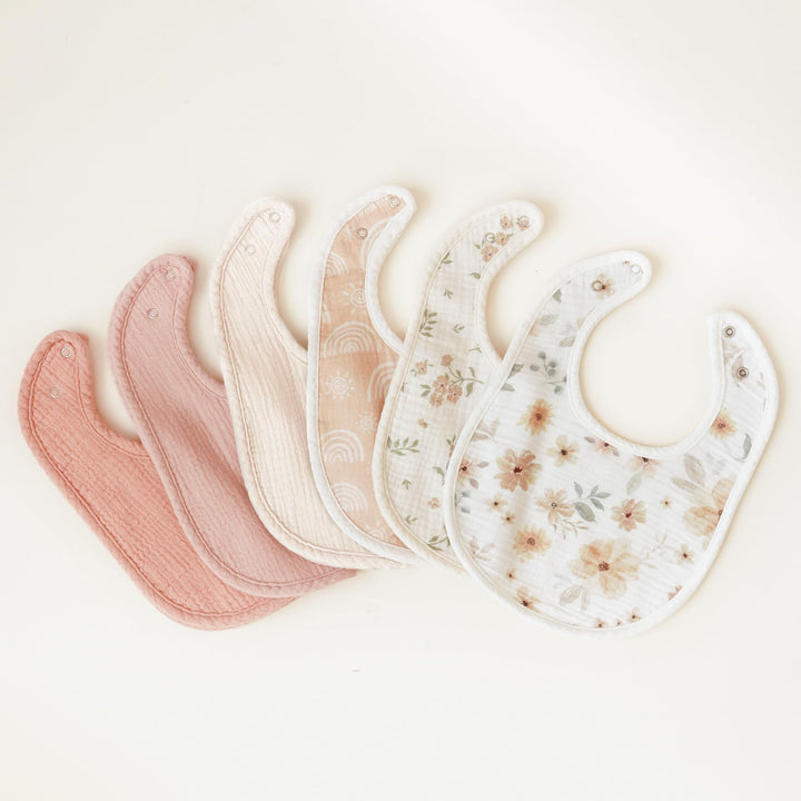Konssy 6-Pack Muslin Cotton Baby Bibs for Drooling and Teething Soft Absorbent Front, Fleece Back Keeps Clothes Dry, Easy to Clean, Adjustable Fit for Boys & Girls Ages 0-36 Months