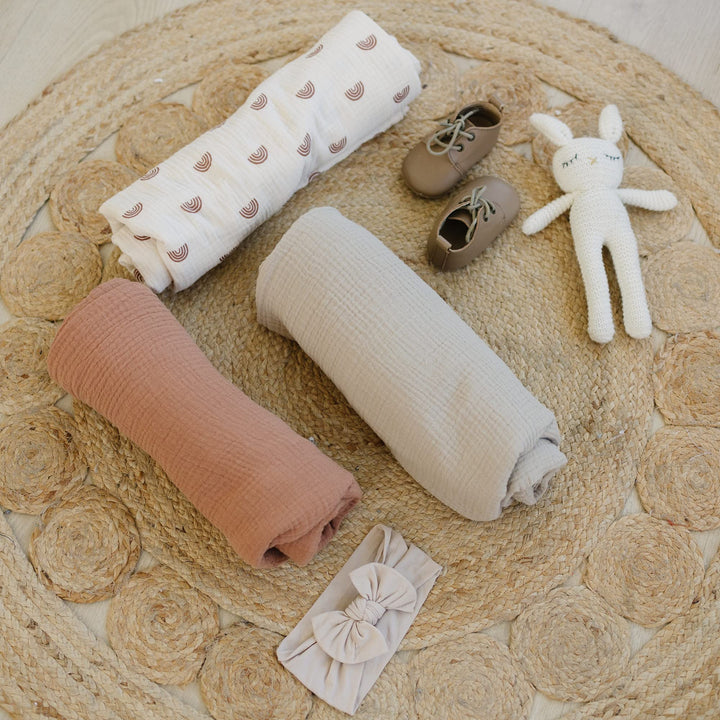 Konssy 3-Pack Muslin Baby Swaddle Blankets, 47 x 47 in Receiving Blankets Large Size, 100% Cotton, Ultra Soft & Breathable, Multi-Use Swaddles for Boys & Girls, from Newborn to Toddler