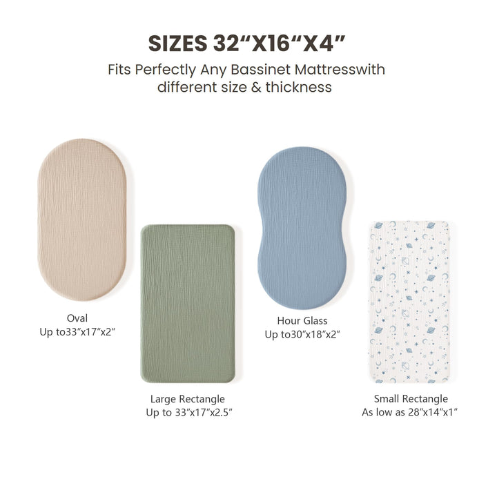 Konssy Muslin Bassinet Sheets for Baby Boys and Girls, 2 Pack, 33"x21" 100% Cotton, Bassinet Mattress Sheets, for Baby Delight, Dream on Me, Other Rectangle Bedside Mattresses