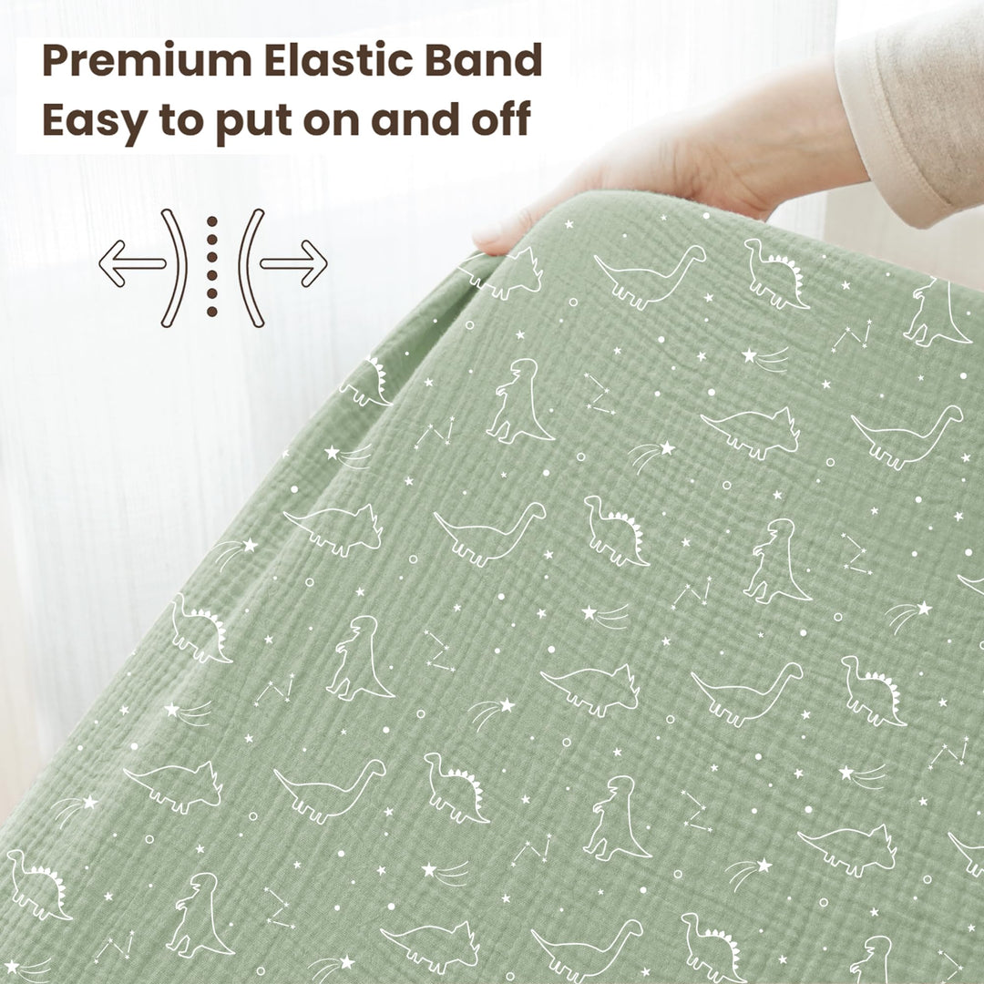 Konssy 2 Pack Muslin Crib Sheets for Baby Boys & Girls, 52" x 28" Fits Standard Crib Mattress, Premium 100% Cotton, Soft & Breathable, Neutral Design, 360° Full Elastic Fit