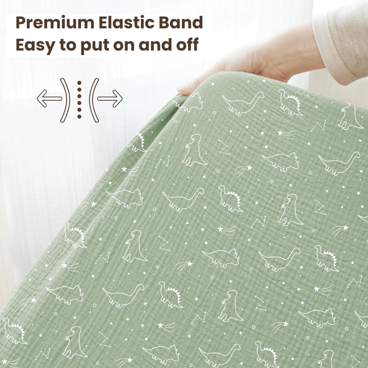 Konssy 2 Pack Muslin Crib Sheets for Baby Boys & Girls, 52" x 28" Fits Standard Crib Mattress, Premium 100% Cotton, Soft & Breathable, Neutral Design, 360° Full Elastic Fit