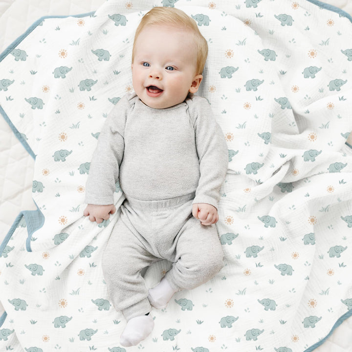 Konssy 100% Cotton Muslin Baby Blanket for Girls Boys, 40"x36" Soft & Lightweight, 4-Layer Muslin, for Receiving, Swaddling, Crib, Stroller & Nursery, Newborn to Toddler