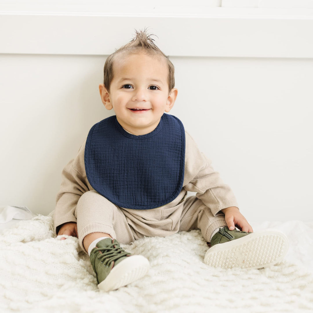 Konssy 6-Pack Muslin Cotton Baby Bibs for Drooling and Teething Soft Absorbent Front, Fleece Back Keeps Clothes Dry, Easy to Clean, Adjustable Fit for Boys & Girls Ages 0-36 Months