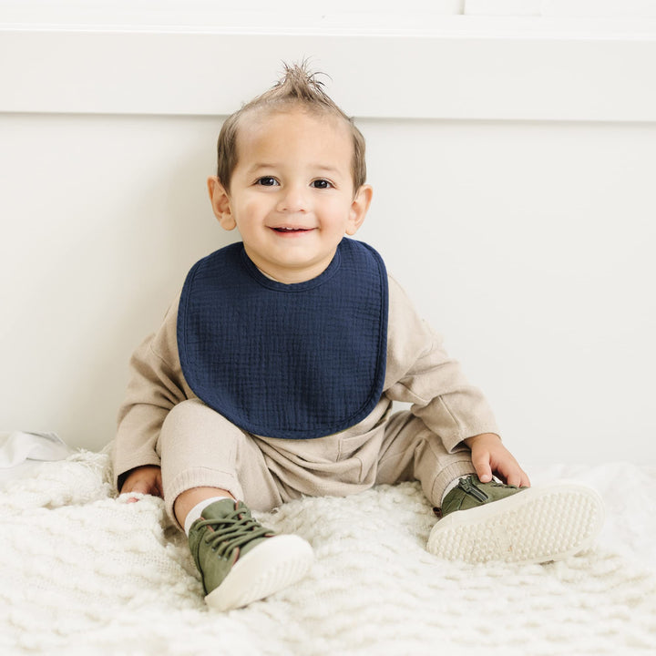 Konssy 6-Pack Muslin Cotton Baby Bibs for Drooling and Teething Soft Absorbent Front, Fleece Back Keeps Clothes Dry, Easy to Clean, Adjustable Fit for Boys & Girls Ages 0-36 Months