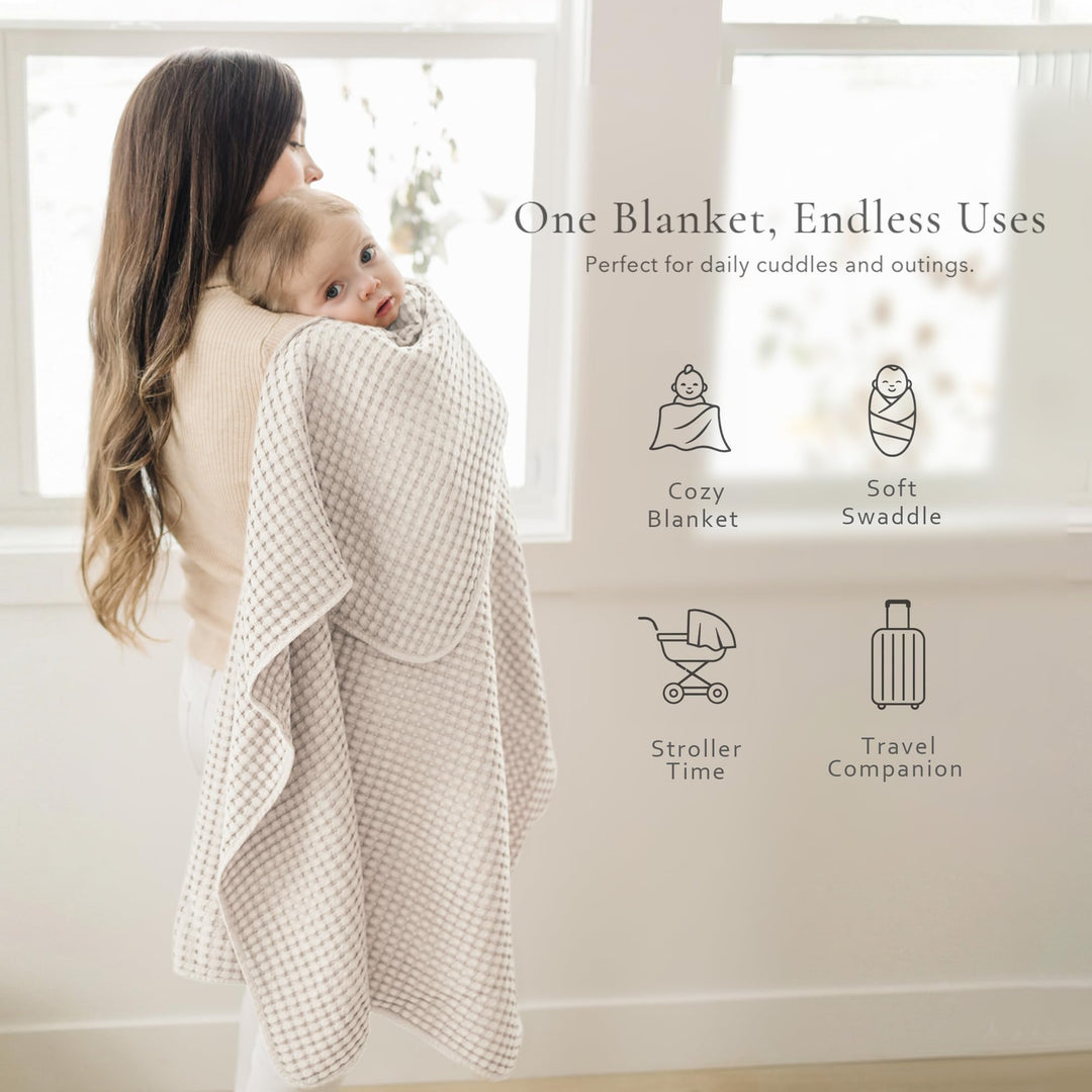 Konssy Waffle Baby Blanket for Boys & Girls, Soft Newborn Swaddle Blanket Waffle Knit, Cozy Crib Blanket Neutral for Nursery, Stroller & Toddler Bed, Machine Washable, 41" x 37"