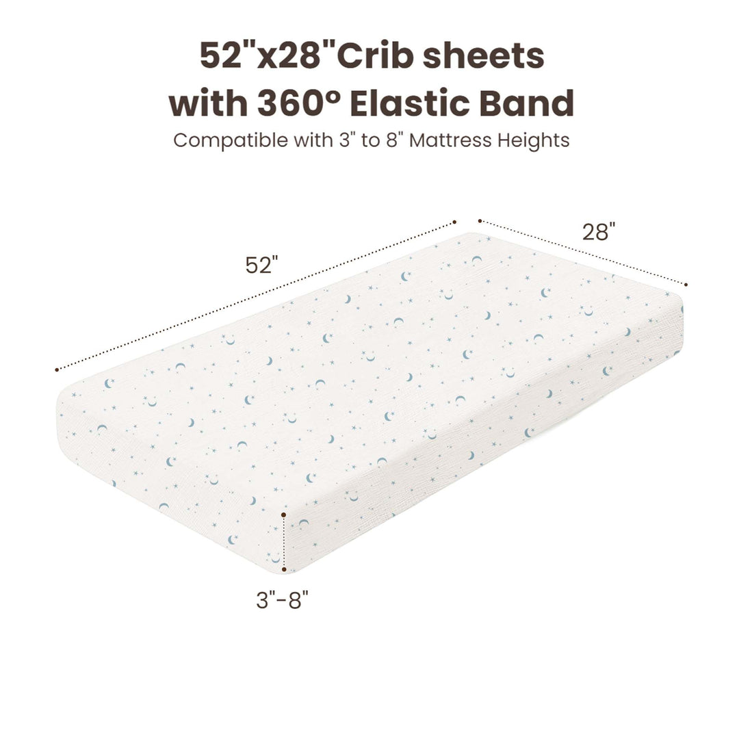 Konssy 2 Pack Muslin Crib Sheets for Baby Boys & Girls, 52" x 28" Fits Standard Crib Mattress, Premium 100% Cotton, Soft & Breathable, Neutral Design, 360° Full Elastic Fit