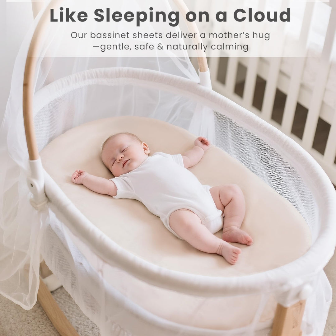 Konssy 3 Pack Stretchy Bassinet Sheets for Baby Girls and Boys, 32"x16" Silky-Soft & Breathable, Bassinet Mattress Sheet, Compatible with Halo Bassinest Swivel Sleeper, Graco, Snoo
