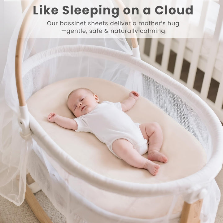 Konssy 3 Pack Stretchy Bassinet Sheets for Baby Girls and Boys, 32"x16" Silky-Soft & Breathable, Bassinet Mattress Sheet, Compatible with Halo Bassinest Swivel Sleeper, Graco, Snoo