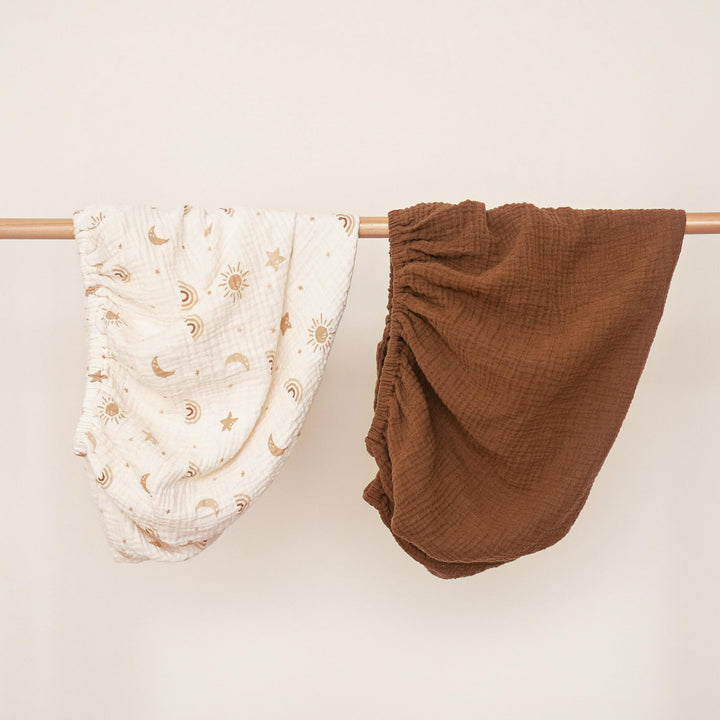 Konssy 100% Cotton Muslin Changing Pad Cover 2 Pack, 32"x16" Standard Fit Ultra Soft & Breathable, Diaper Changing Table Sheets, Neutral Nursery Design, for Baby Boys Girls