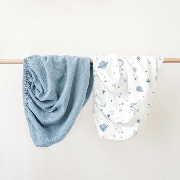 Konssy 100% Cotton Muslin Changing Pad Cover 2 Pack, 32"x16" Standard Fit Ultra Soft & Breathable, Diaper Changing Table Sheets, Neutral Nursery Design, for Baby Boys Girls