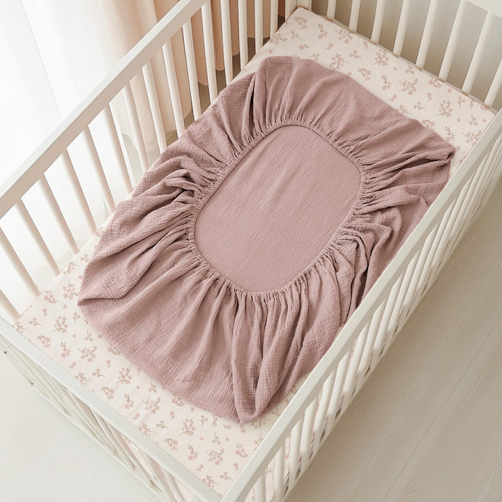 Konssy 2 Pack Muslin Crib Sheets for Baby Boys & Girls, 52" x 28" Fits Standard Crib Mattress, Premium 100% Cotton, Soft & Breathable, Neutral Design, 360° Full Elastic Fit