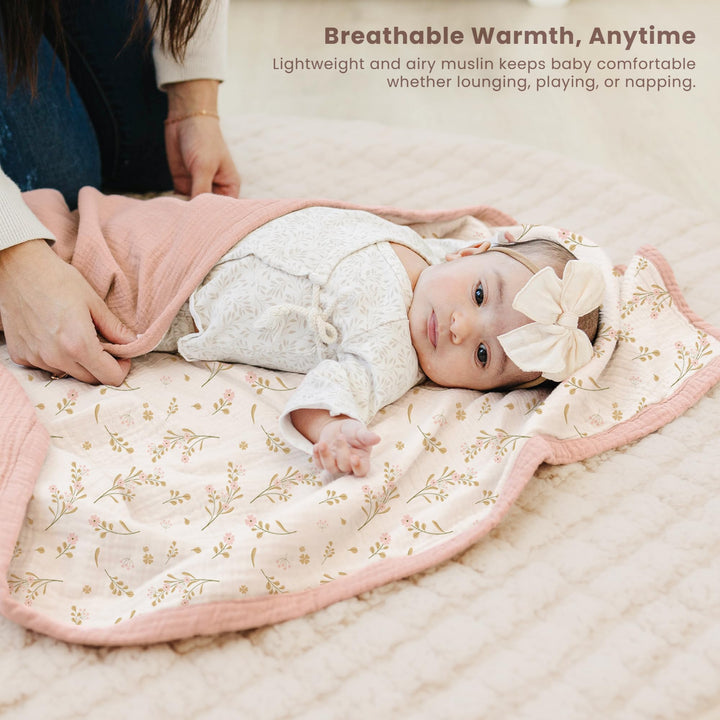 Konssy 100% Cotton Muslin Baby Blanket for Girls Boys, 40"x36" Soft & Lightweight, 4-Layer Muslin, for Receiving, Swaddling, Crib, Stroller & Nursery, Newborn to Toddler