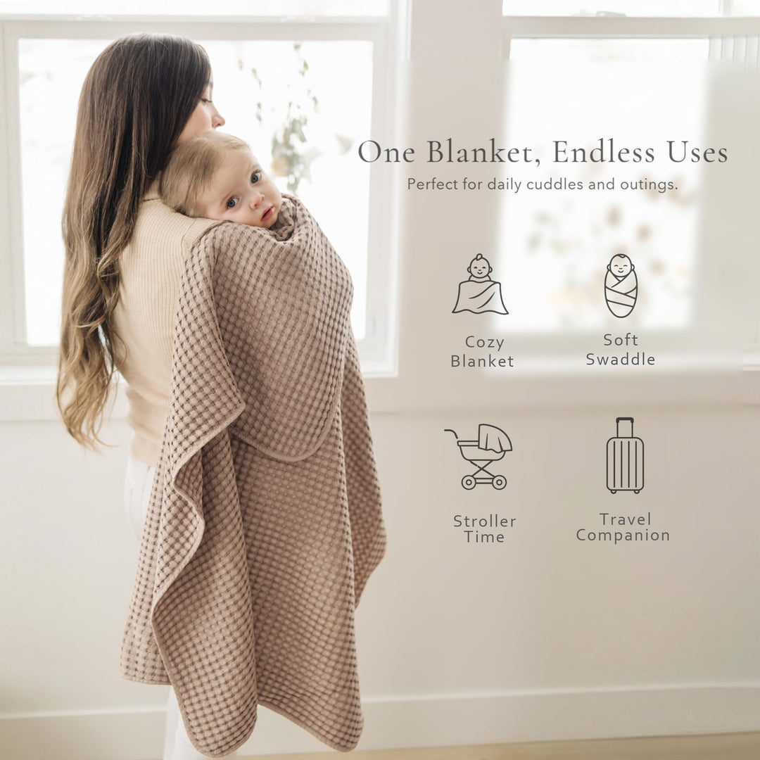 Konssy Waffle Baby Blanket for Boys & Girls, Soft Newborn Swaddle Blanket Waffle Knit, Cozy Crib Blanket Neutral for Nursery, Stroller & Toddler Bed, Machine Washable, 41" x 37"