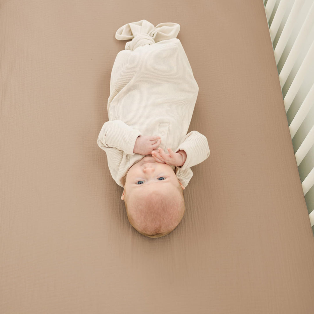 Konssy 2 Pack Muslin Crib Sheets for Baby Boys & Girls, 52" x 28" Fits Standard Crib Mattress, Premium 100% Cotton, Soft & Breathable, Neutral Design, 360° Full Elastic Fit