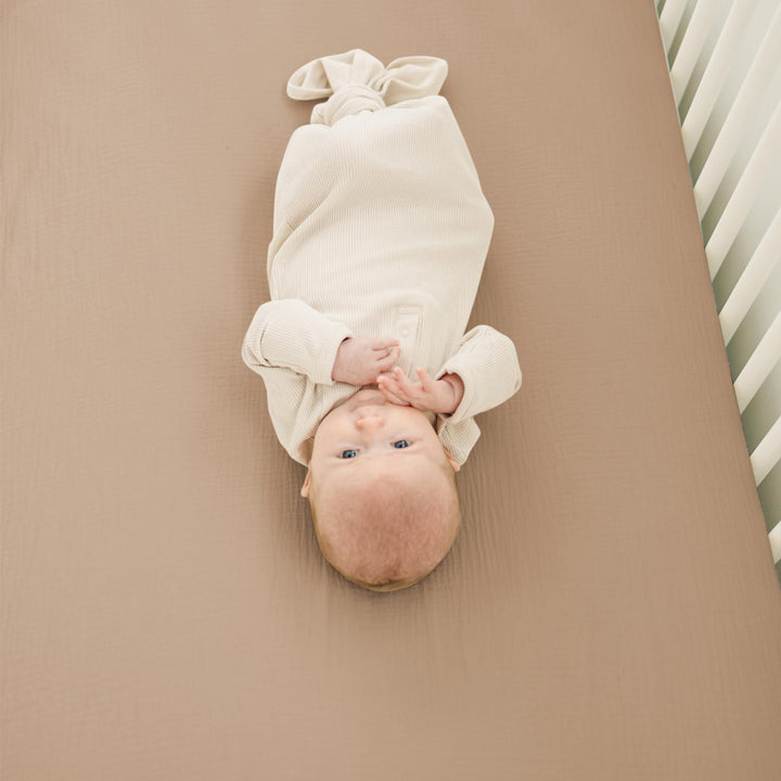 Konssy 2 Pack Muslin Crib Sheets for Baby Boys & Girls, 52" x 28" Fits Standard Crib Mattress, Premium 100% Cotton, Soft & Breathable, Neutral Design, 360° Full Elastic Fit