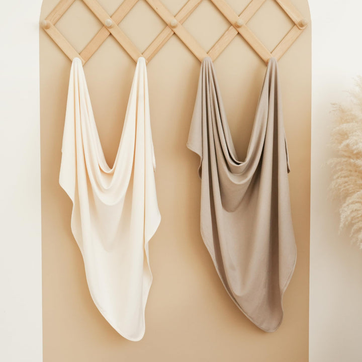 Konssy 2 Pack Ribbed Knit Swaddle Blankets for Baby Boys & Girls, 33"x42" Soft & Stretchy Knit, Lightweight & Cozy, for Swaddling, Receiving & Stroller, Newborn to Toddler