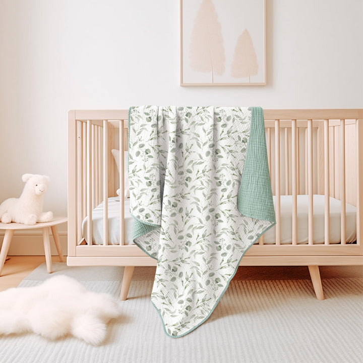 Konssy 100% Cotton Muslin Baby Blanket for Girls Boys, 40"x36" Soft & Lightweight, 4-Layer Muslin, for Receiving, Swaddling, Crib, Stroller & Nursery, Newborn to Toddler