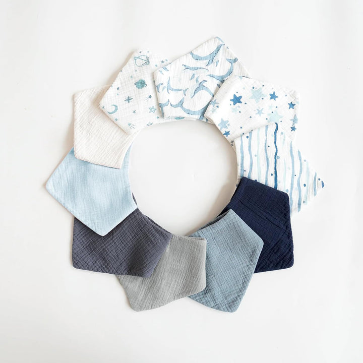 Konssy 10 Pack Baby Muslin Bandana Bibs for Drooling and Teething 100% Cotton, 6-Layer Bibs, Pre-Washed Soft & Absorbent, Adjustable Neck Fit, Boys & Girls 0-36M