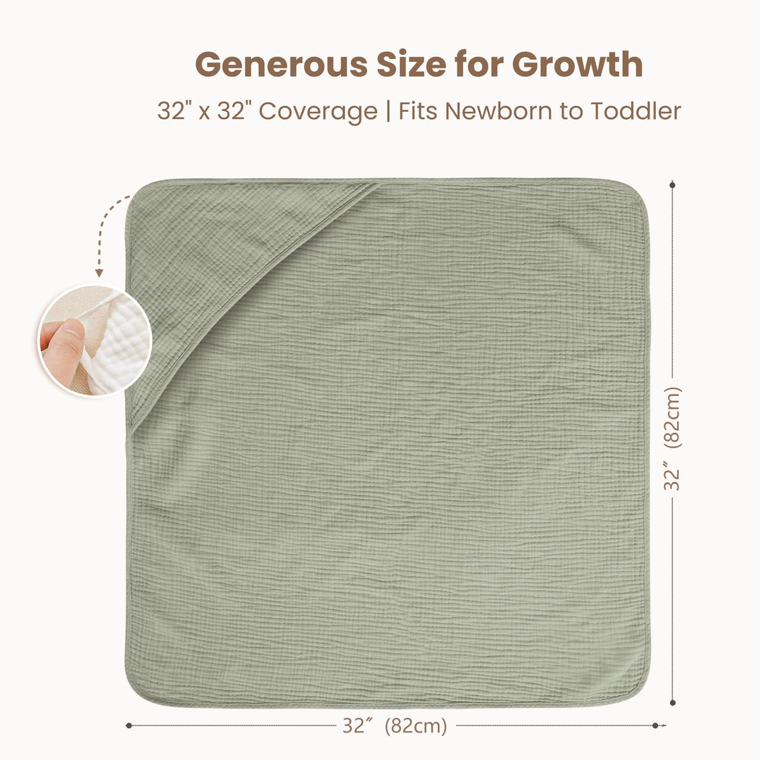 Konssy 2-Pack 100% Muslin Cotton Hooded Baby Bath Towels for Boys and Girls 32 x 32 In, Ultra-Soft & Absorbent, Bath Towels With Hooded for Infants Newborns Toddlers, Machine Washable