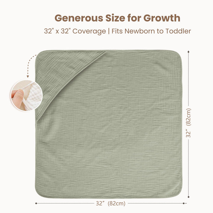 Konssy 2-Pack 100% Muslin Cotton Hooded Baby Bath Towels for Boys and Girls 32 x 32 In, Ultra-Soft & Absorbent, Bath Towels With Hooded for Infants Newborns Toddlers, Machine Washable