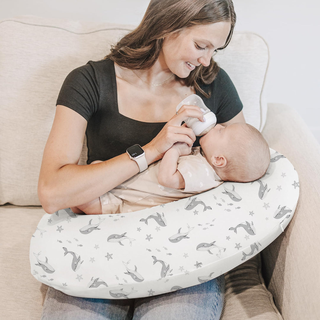 Konssy 2 Pack Nursing Pillow Covers, Soft Stretchy Cover for Breastfeeding Covers Only, Milk Silk Fabric, Breathable & Machine Washable, Slipcovers for Newborn Baby Boy Girl,