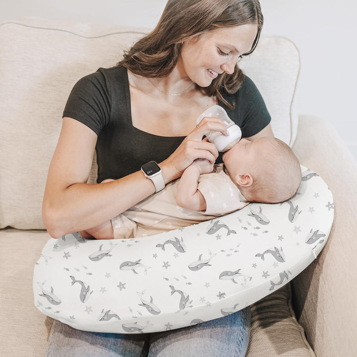 Konssy 2 Pack Nursing Pillow Covers, Soft Stretchy Cover for Breastfeeding Covers Only, Milk Silk Fabric, Breathable & Machine Washable, Slipcovers for Newborn Baby Boy Girl,