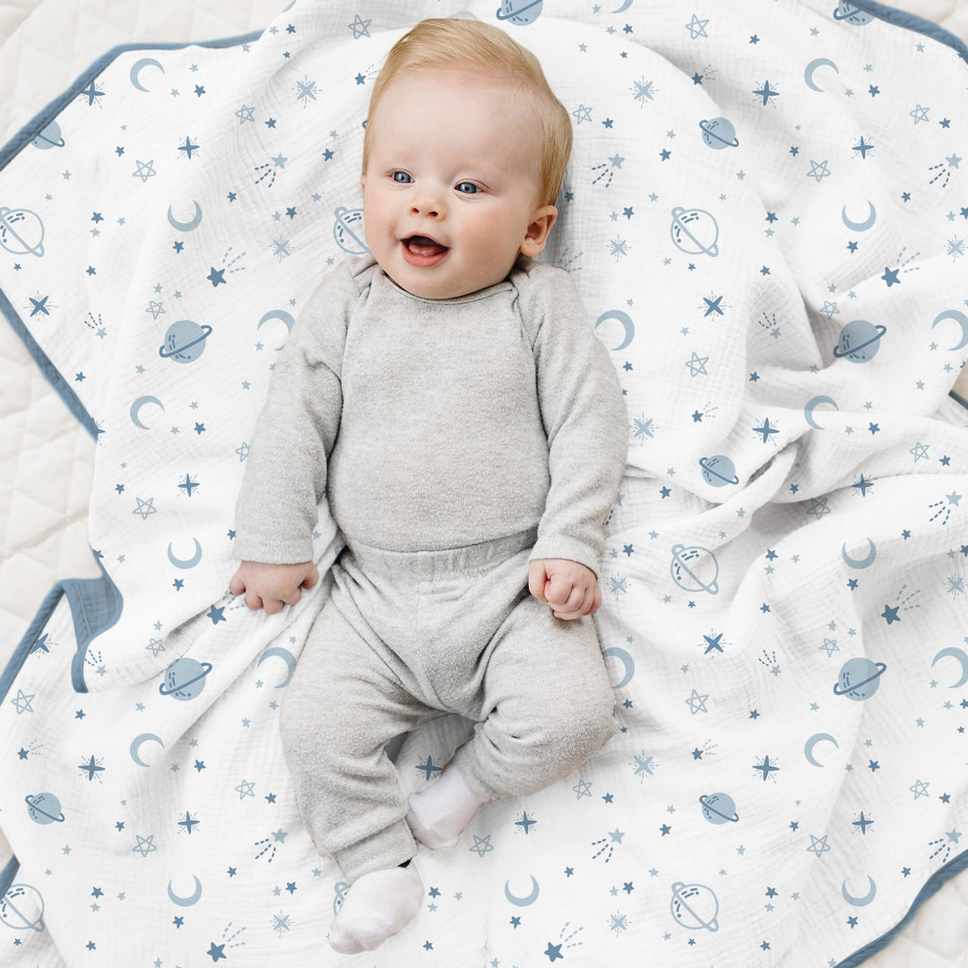 Konssy 100% Cotton Muslin Baby Blanket for Girls Boys, 40"x36" Soft & Lightweight, 4-Layer Muslin, for Receiving, Swaddling, Crib, Stroller & Nursery, Newborn to Toddler