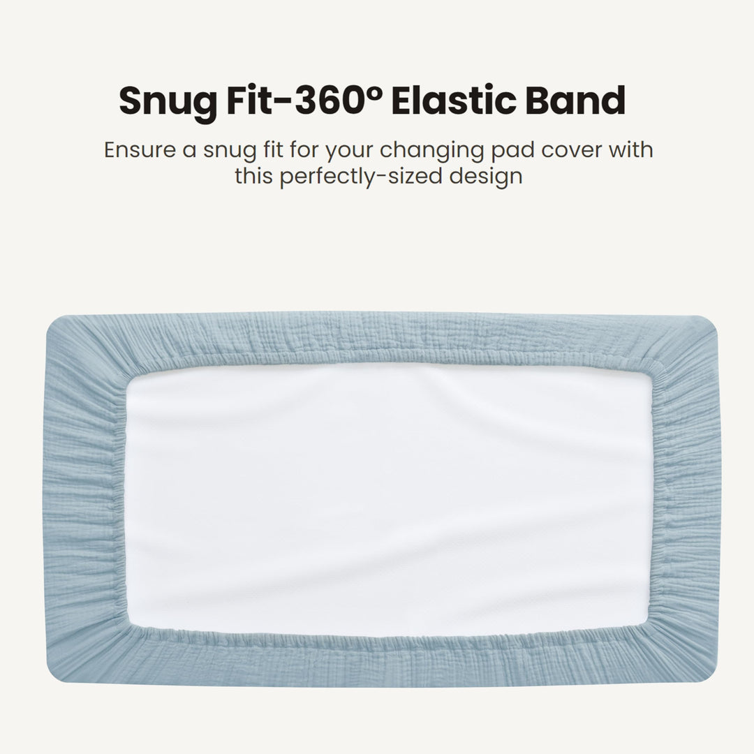 Konssy 2 Pack Quilted Muslin Changing Pad Cover, Waterproof Layer, 32"x16" 100% Cotton Surface, Absorbent & Soft, Fitted Changing Table Sheets, Full Elastic Fit, for Baby Girls & Boys