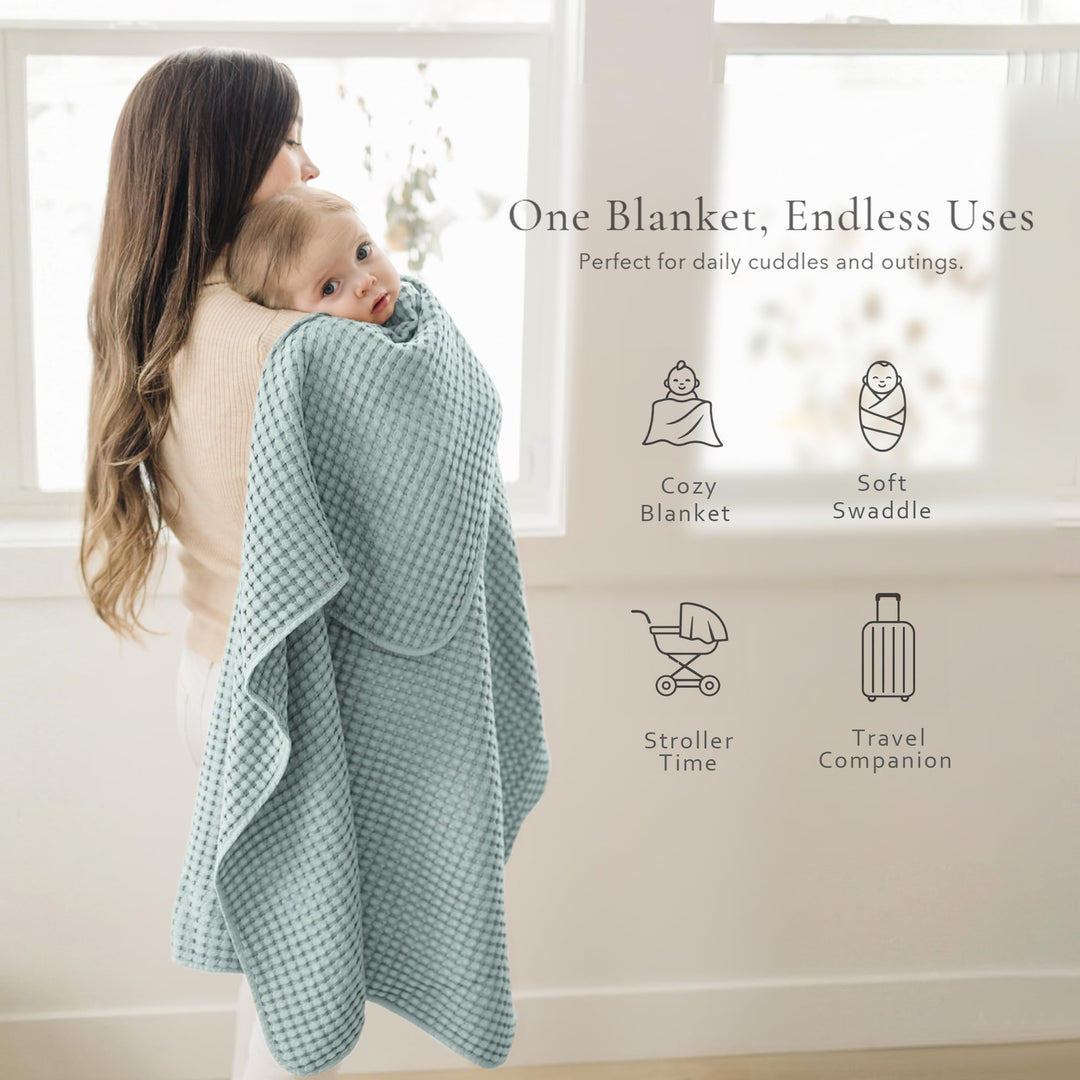 Konssy Waffle Baby Blanket for Boys & Girls, Soft Newborn Swaddle Blanket Waffle Knit, Cozy Crib Blanket Neutral for Nursery, Stroller & Toddler Bed, Machine Washable, 41" x 37"