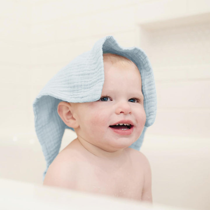Konssy 7 Pack Muslin Baby Washcloths, Burp Cloths & Wash Cloths for Babies 11 x 11 In, 100% Cotton, Ultra-Soft & Absorbent, Machine Washable, Baby Bath Towels for Newborns, Girls & Boys