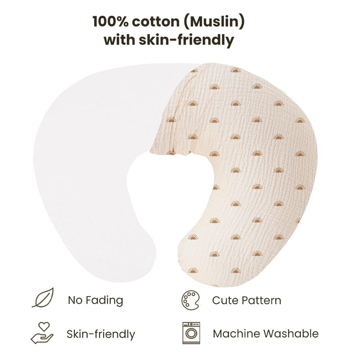 Konssy 2-Pack 100% Cotton Muslin Nursing Pillow Covers, Soft Cover for Baby Covers Only, Breastfeeding Pillows Slipcovers for Baby Boys & Girls, Hidden Zipper, Machine Washable,